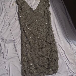 Scarlett Shimmering Gray Lace Mini Dress